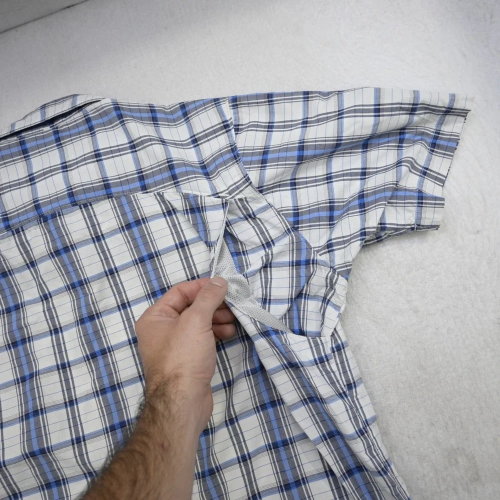 The North Face Button Up Mens M Regular Blue White Plaid Short Sleeve Nylon